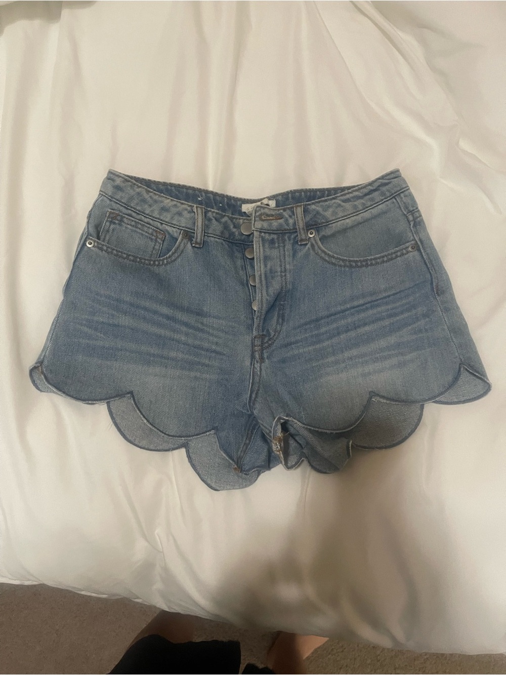 H&M Light Blue Scalloped Hem Denim Shorts